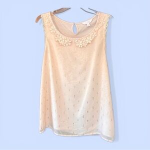 Tank Top Lauren Conrad Floral‎ Crochet Lace Trim Metallic Gold Print Sz L EUC